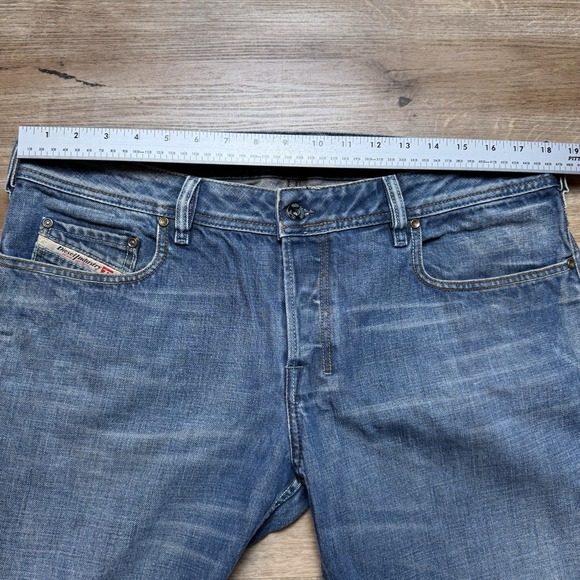Diesel Jeans Men 36x32 Blue Zathan Bootcut Denim Italy Made Dirty Wash Hemmed 25 - Picture 8 of 12